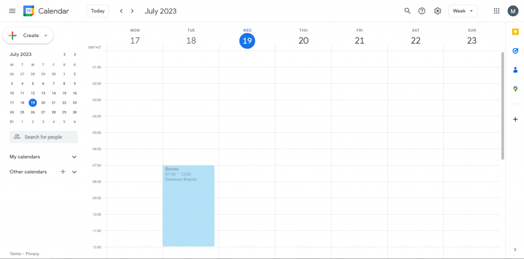 Google Calendar interface