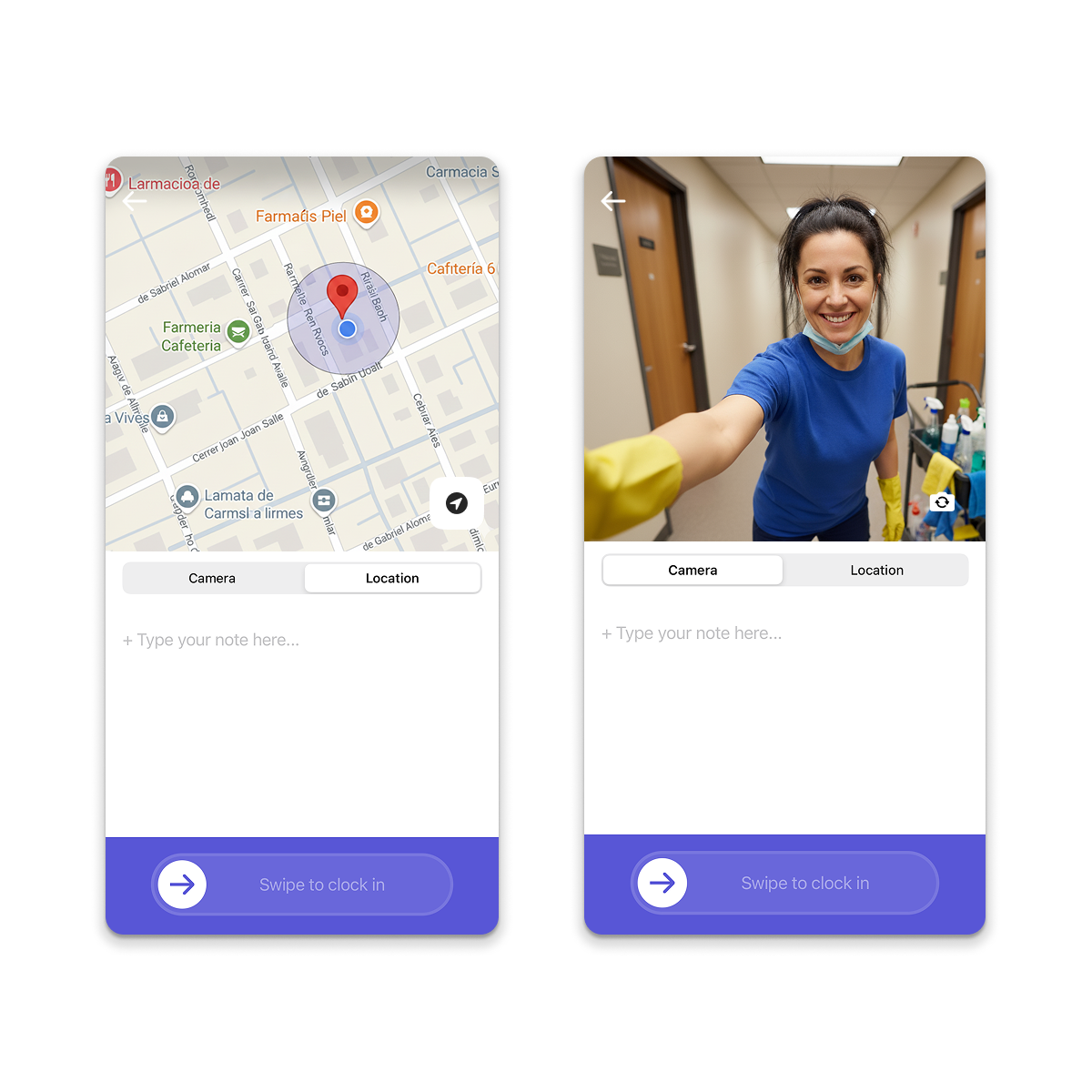 Cleaning service staff using Camelo location and photo tracking feature