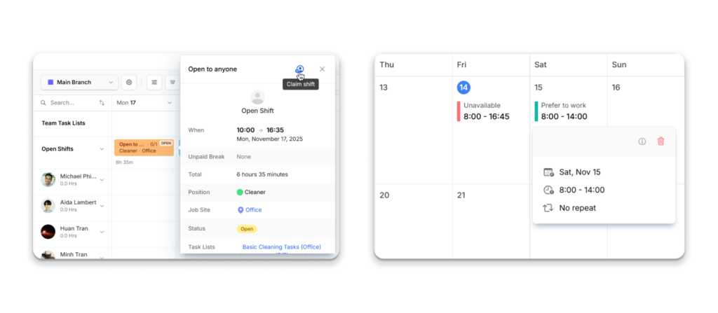 Open shift and availability on Camelo